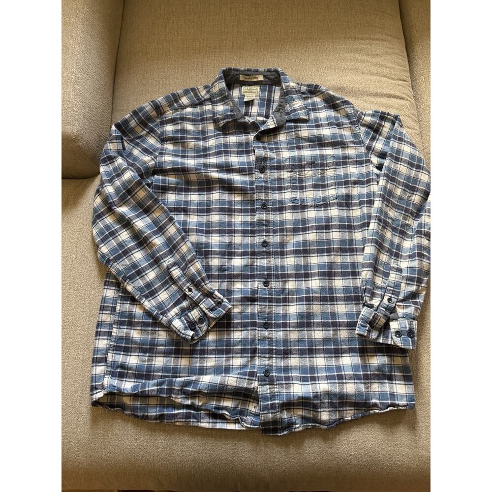 L.L.Bean Men's Slightly Fitted Cotton Plaid Flannel Shirt BlueXL-Tall